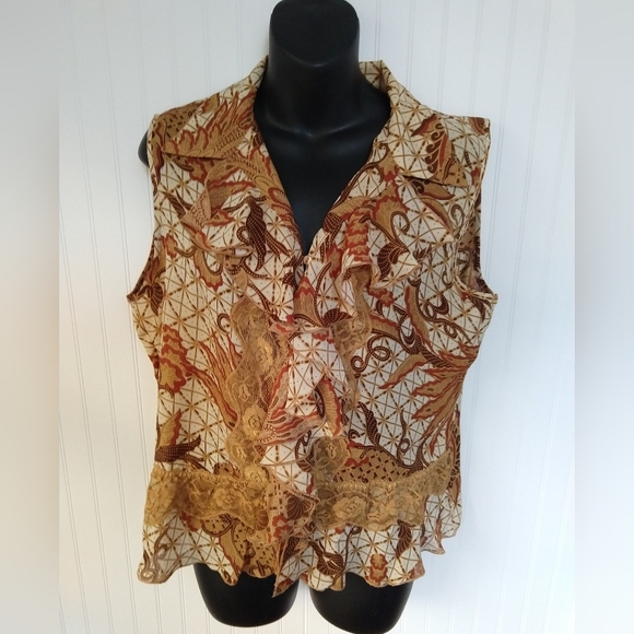 Vintage Sunny Leigh EUC Ruffled Sleeveless Blouse. Size Medium. - Picture 2 of 9